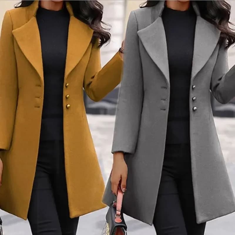 Casaco De Outono E Inverno Feminino Lapela Cor Sólida Slim Ladies trench Coat