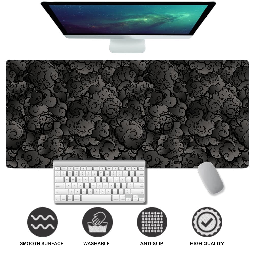 Tapete De Rato Preto Japonês Nuvens Mouse Pad Gaming XL Home Novo Teclado HD Mousepad XXL Escritório Antiderrapante