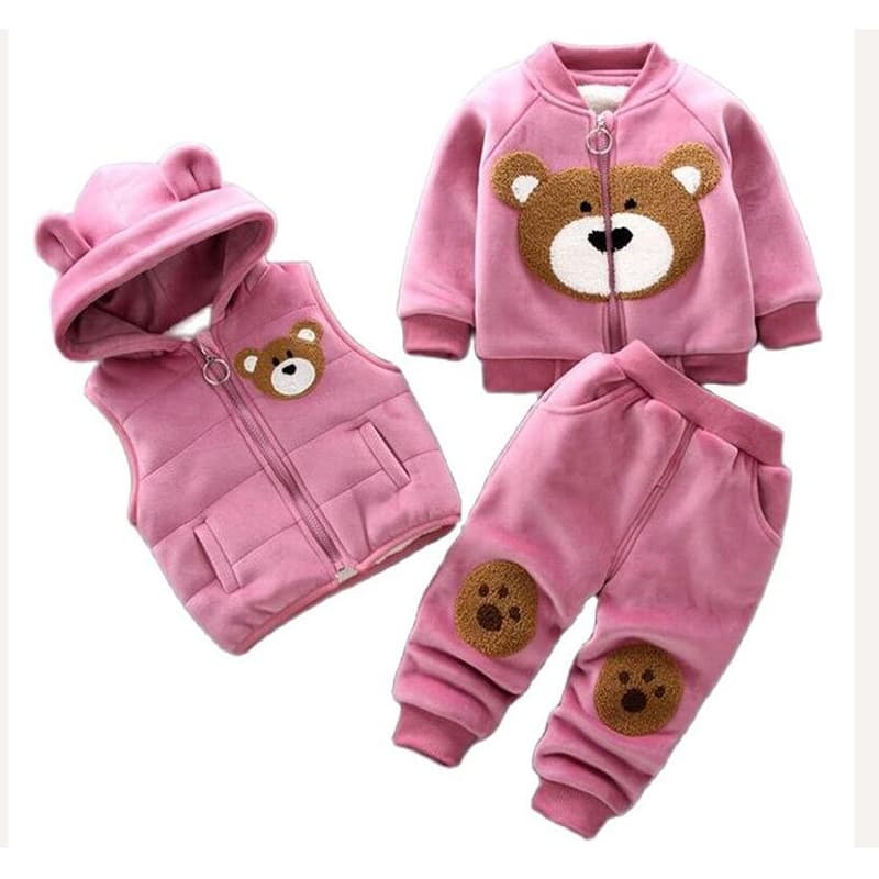 Meninos Meninas Bebê Inverno Mais Veludo Com Capuz Colete + Jaquetas + Calças Conjunto De 3 Peças Desenhos Animados Roup