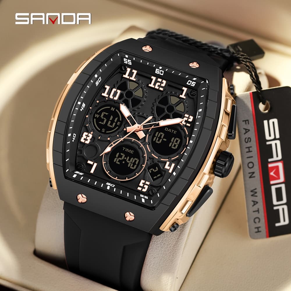Relógio De Pulso Eletrônico SANDA Top Brand Digital Men Sport Watch Relógios Eletrônicos LED Masculinos Para Homens Exterior À Prova D'água 6157