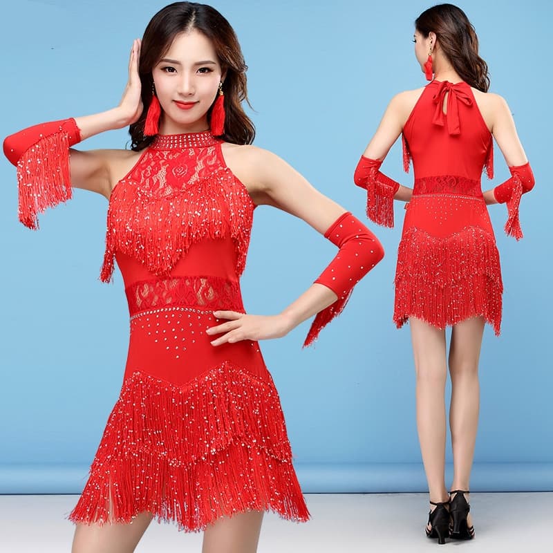 Vestido de dança latina traje destaque franjas vestido amizade dança competição desempenho terno