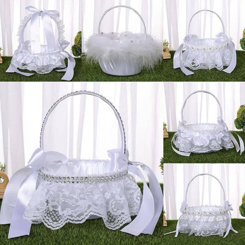 Tututrain 6 Estilos Branco Romântico Bowknot Serapilheira Cerimônia Festa De Casamento Cesta De Flores Rosa