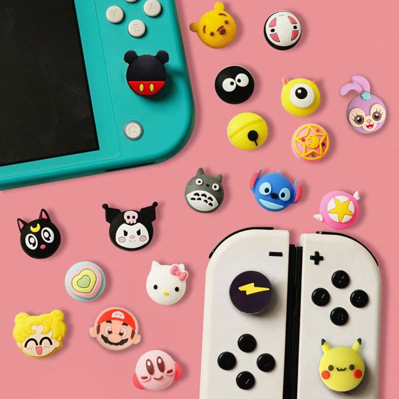 4pc Capa Flexível De Silicone Grip Polegar Cute Cartoon Para Nintendo Switch Oled NS Lite JoyCon Controle De Jogos Analógico Joystick Protetora Acessórios