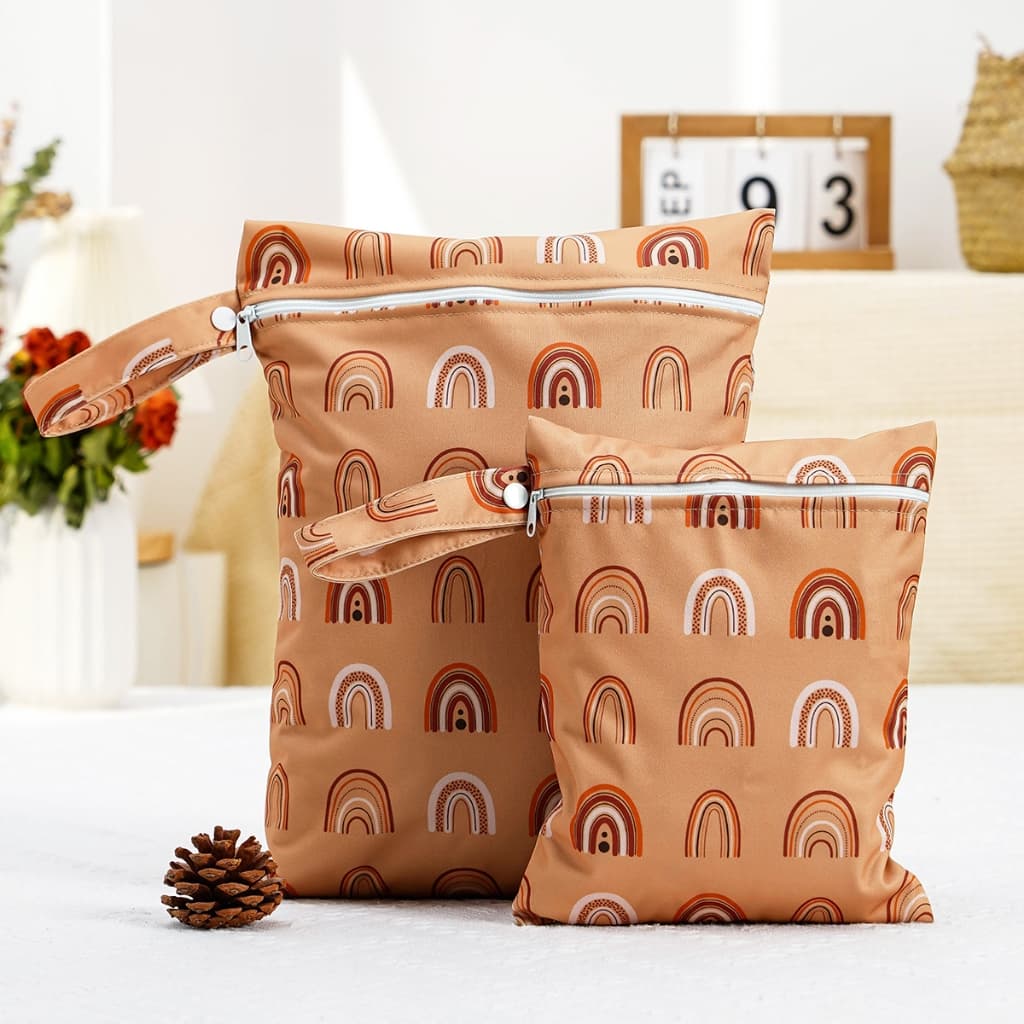 2pcs Sacos Molhados Reutilizáveis Com Dois Bolsos E Alças Zíper-Perfeitos Para Fraldas De Pano , Peças Bombas De Peito , Trajes De Banho Muito Mais-Impermeáveis Ideais Praia , Piscina , Ginásio , Carrinho De Passeio