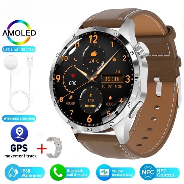 GT4 PRO Plus Relógio Inteligente Masculino AMOLED Tela HD BT Chamada NFC IP68 À Prova Dip68 Água Freqüência Cardíaca Açú