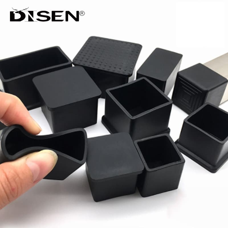 4Pcs Pés De Borracha Quadrados De PVC Preto Para Cadeira De Mesa Antiderrapantes Móveis Protetores De Piso Acessórios
