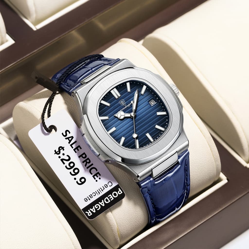Relógio De Quartzo POEDAGAR Para Homens Com Pulseira De Couro De Negócios Masculino Mostrador Quadrado Da Moda Calendári