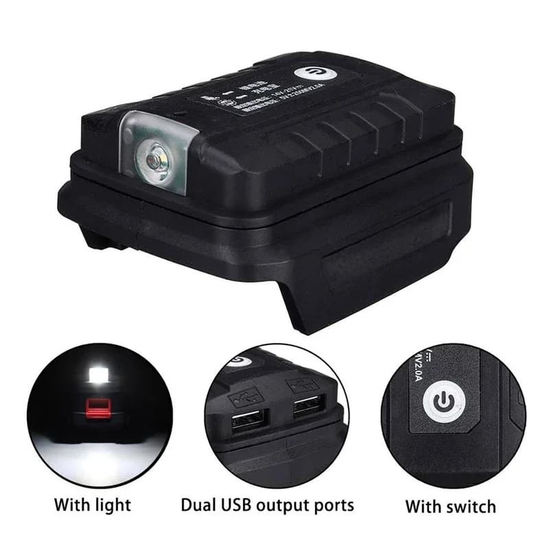 Para Makita 18V Com Adaptador De Bateria De Íon-Lítio De Carregamento Rápido USB Duplo Luz LED Portátil De Alimentação