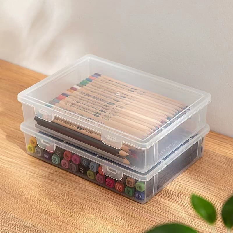 Caixa De Papelaria Plástica Transparente Para Estudantes Multifuncional Lápis De Grande Capacidade Porta Documentos A4