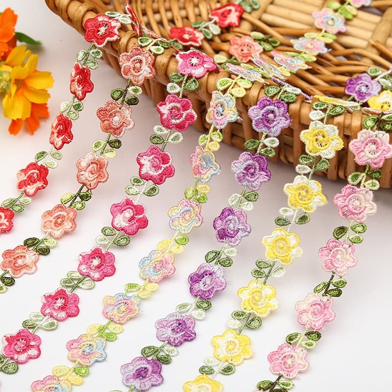 0,8 m Pétalas Coloridas De Flores De Desenho Animado Acessórios De Renda De Bricolage Bordados Em Fita Tecida