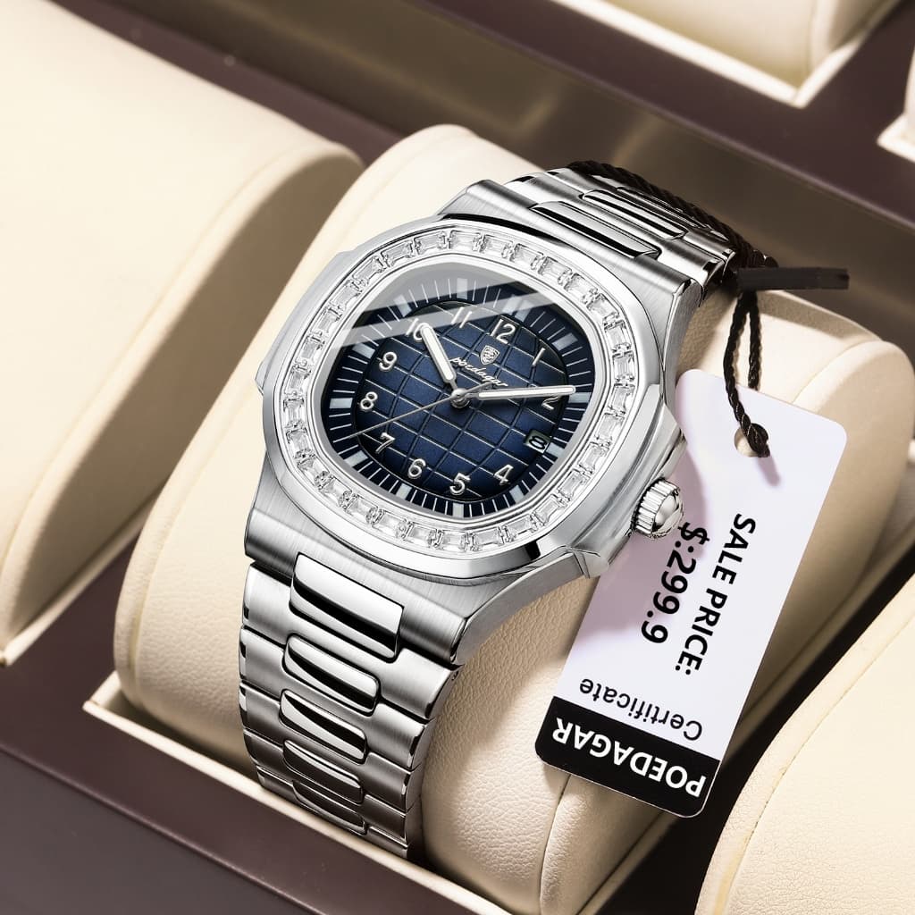 POEDAGAR Relógios Masculinos De Luxo Originais De Negócios Em Aço Inoxidável Relógio Masculino Casual Quadrado Diamante