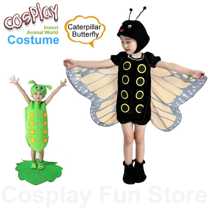 Fantasia de Cosplay Infantil: Asas de Borboleta, Macacão de Larva, Fantasia de Lagarta para Teatro, Desenho Animado e Da