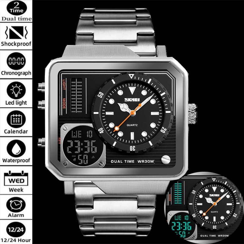 Skmei Fashion Dual Time Relógios Esportivos Digitais De Luxo Relógio De Pulso Masculino De Quartzo À Prova D'água