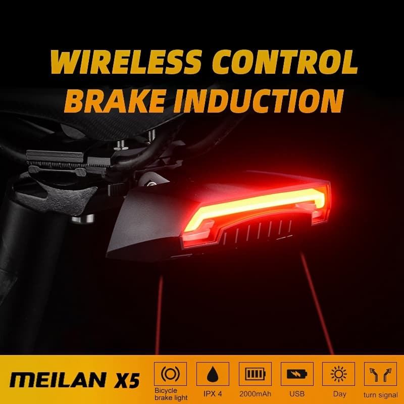 Meilan X5 Wireless Bike Brake Light Versão Flash De Segurança Travagem De Bicicleta De Viragem Traseira Controle Remoto Sem Fio Luz Laser