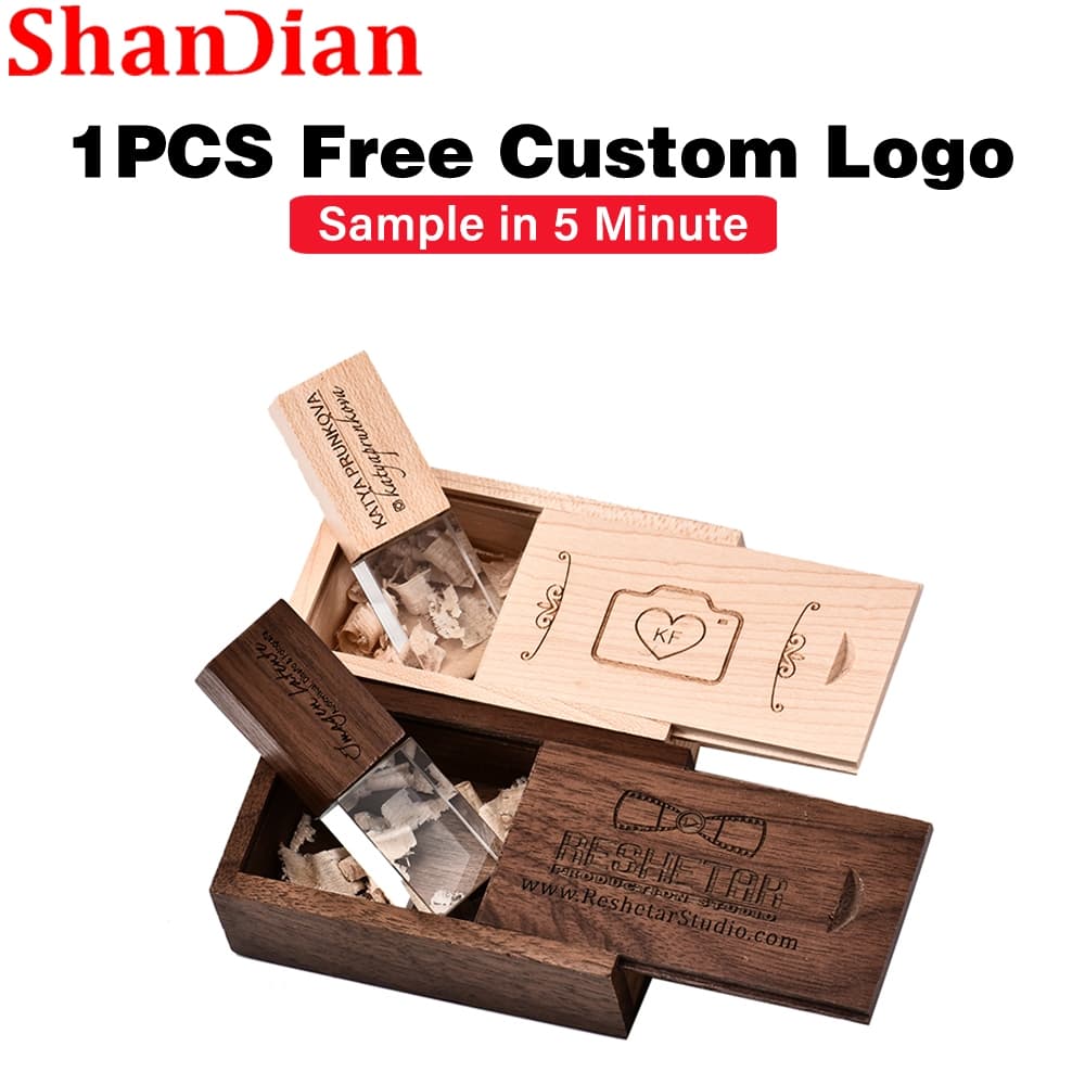 Shandan 1 Unidade Flash USB Com Logotipo Personalizado Grátis 128 Gb De Cristal Pen Drive 64 Para Presente Comercial Mem