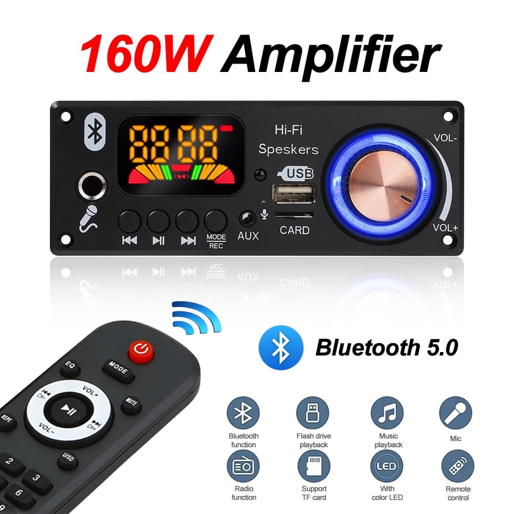 Placa Decodificadora MP3 Bluetooth 5.0 Sem Fio De 160W Por DC 9V 12V Para Suporte De Áudio Do Leitor De Música WMA USB TF FM