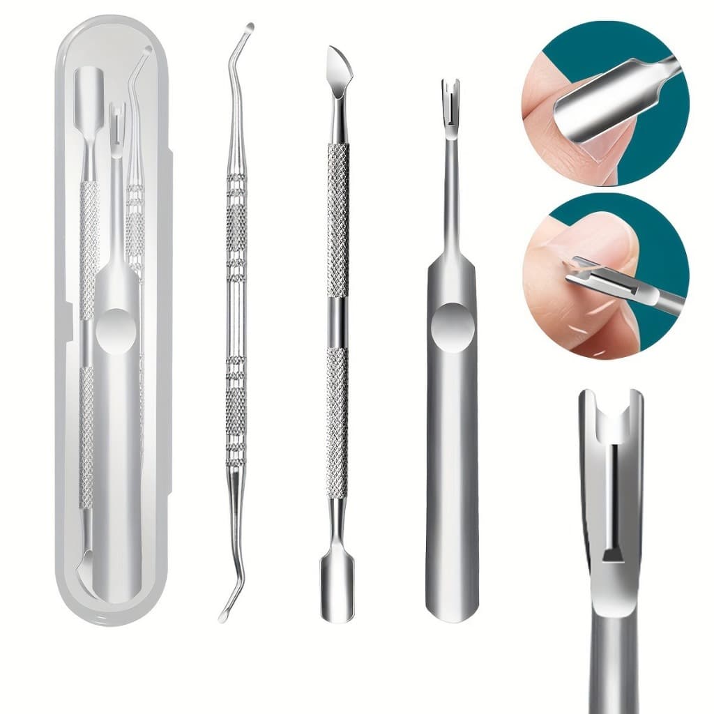 3Pcs Ferramenta Profissional De Unha Encravada , Kit De Ferramentas Em Aço Inoxidável Premium , De Pedicure , Empurrador De Cutícula , Aparador Levantador