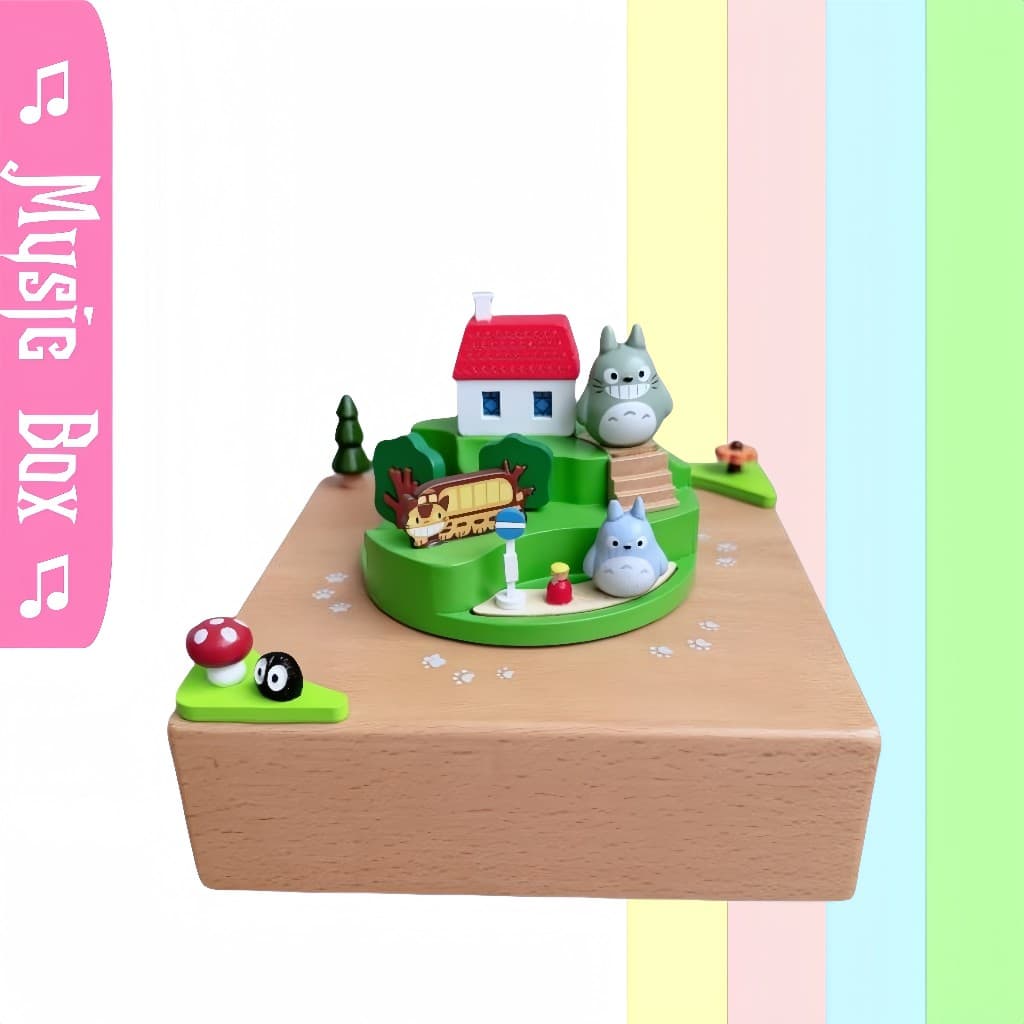 Cura meu vizinho Totoro família ornamentos rotativos de madeira maciça caixa de música menina feriado criativo presente