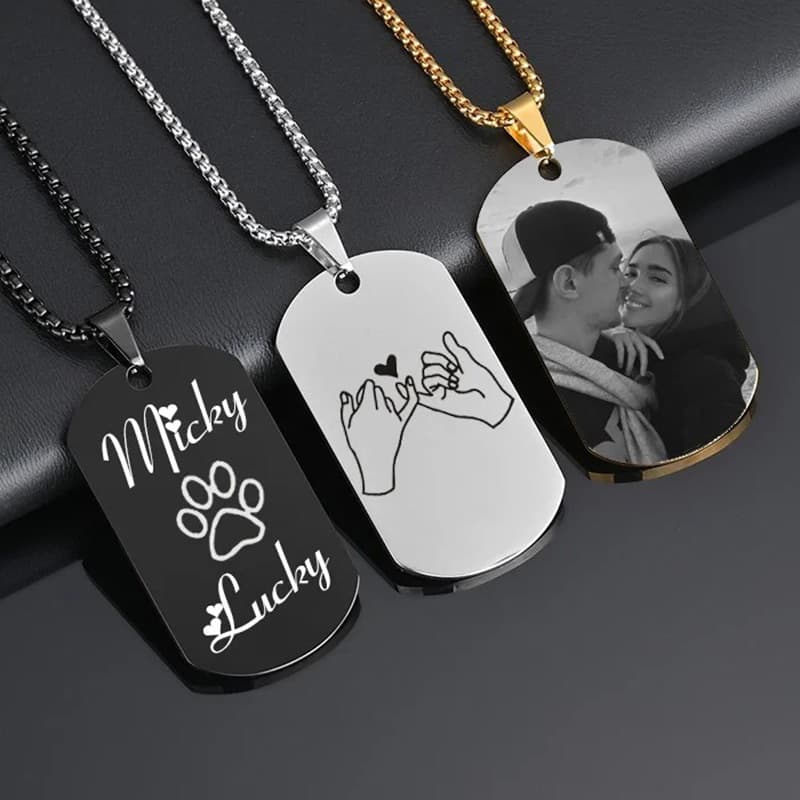 Colar Personalizado De Escultura Em Aço Inoxidável Nome Fotográfico Pingente