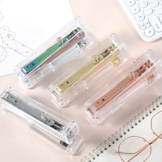 Novo Grampeador Transparente Rose Gold Material De EscritóRio Para Estudantes