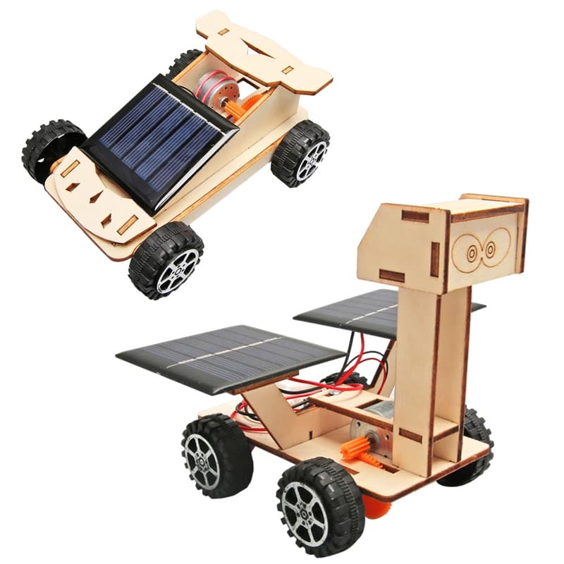Novo 3D Wooden Puzzle DIY Assembled Solar Powered Car Science Kit Montagem De Brinquedos De Física Projeto Escolar Eletrônico Experiência Científica