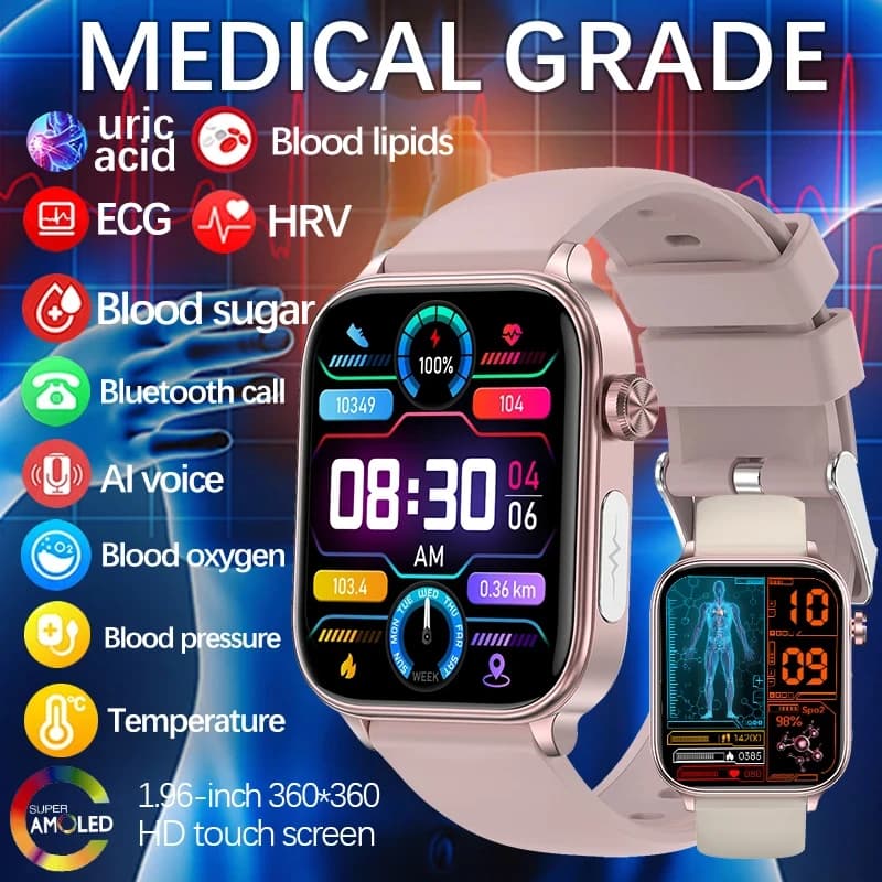 AI Diagnóstico Médico Lipídios Sanguíneas Ácido Úrico Glicose Sanguínea Smart Watch Men Bluetooth Chamada Smartwatch
