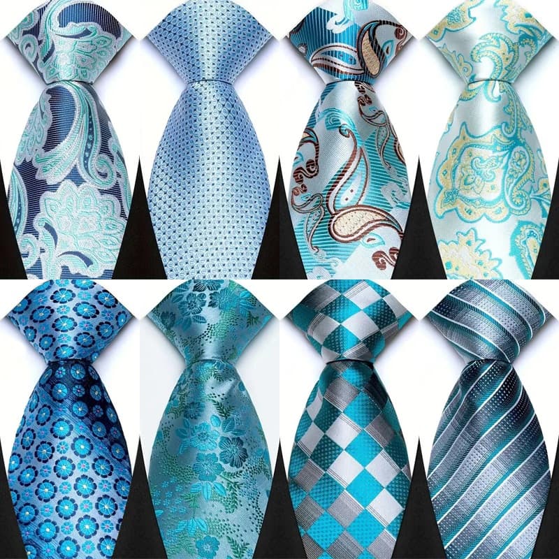 Gravatas Masculinas De Luxo De 8 Cm Com Listras Xadrez Floral Paisley Azul Claro Verde Formal Clássico Gravata Para Home