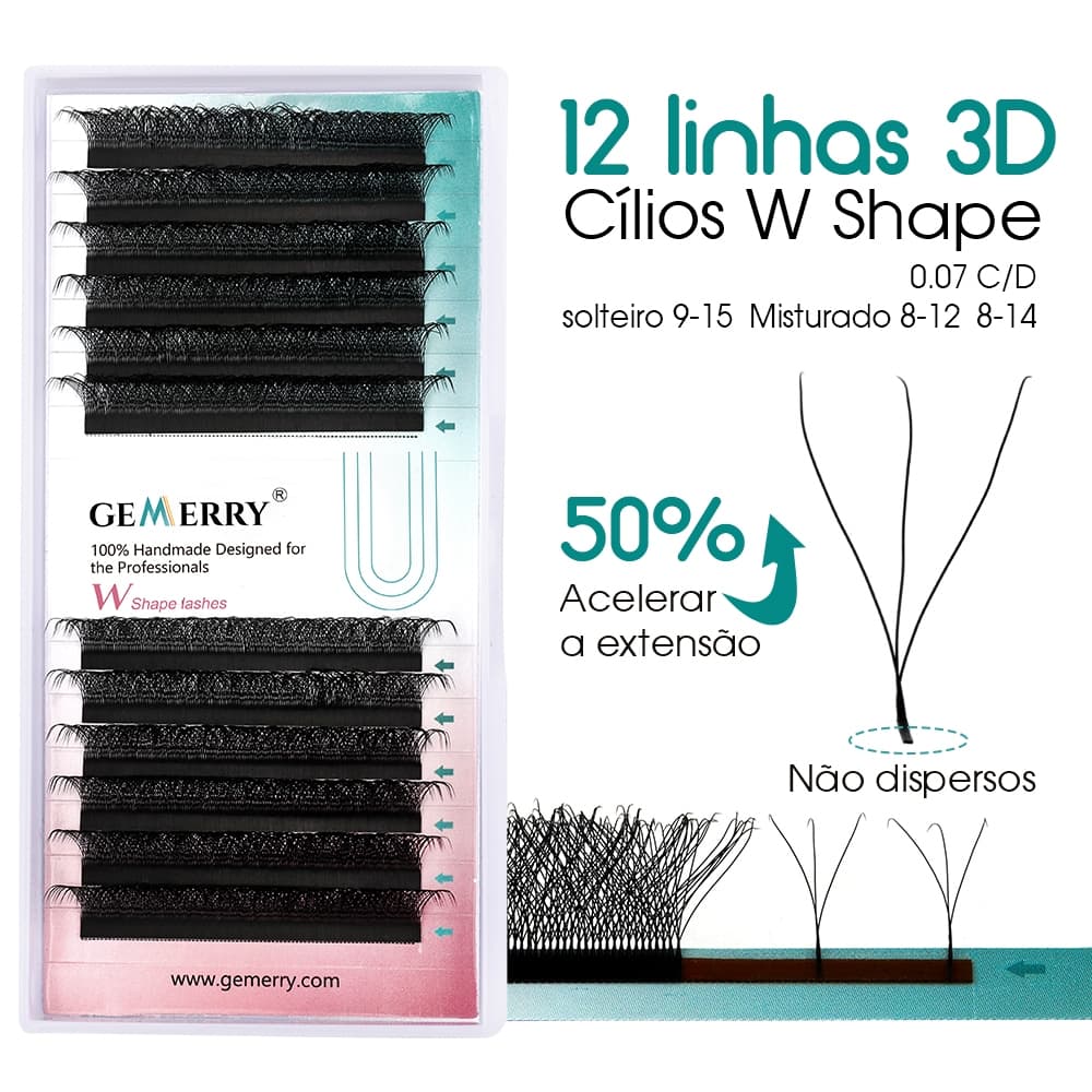 Gemerry 3D W YY Extensão De Cílios Em Forma De Falso Natural Fãs De Mink Premadeados À Mão Falsos Suprimentos Ferramenta