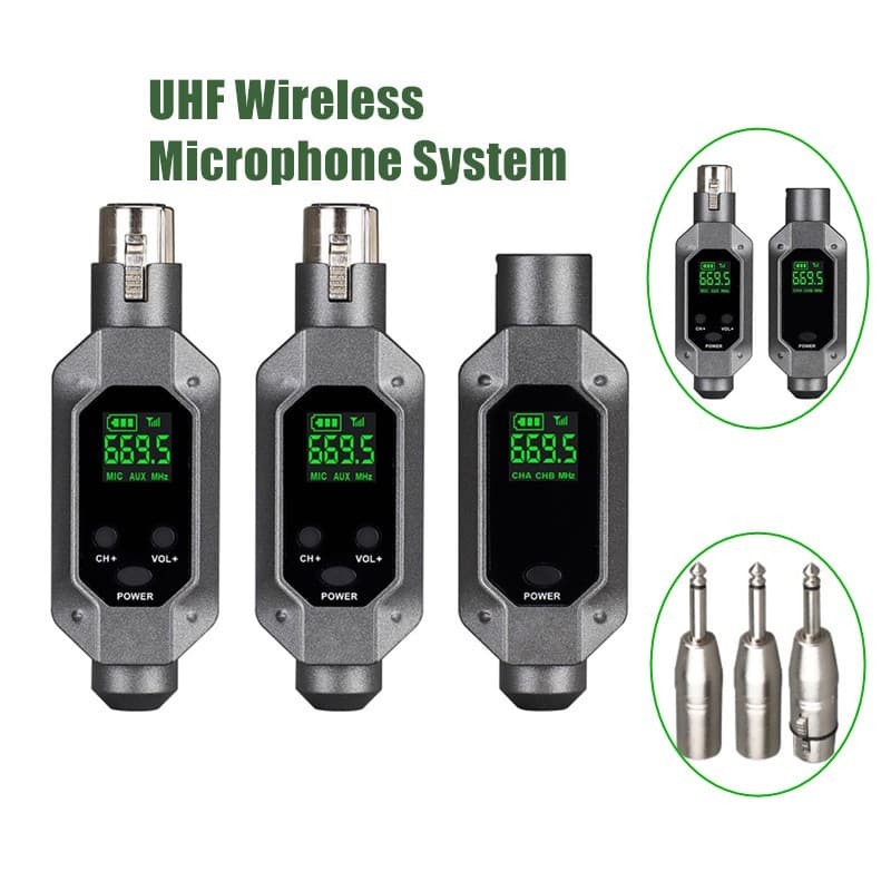 Transmissor E Receptor Mic Wireless Para Microfone Dinâmico Sistema De Sem Fio De Áudio UHF Misturador XLR PA