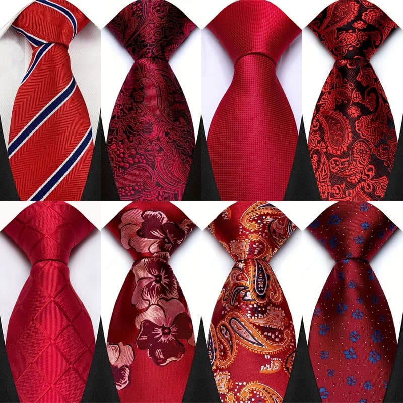 Nova Gravata Masculina 8CM Gravatas Para Homem Clássico Jacquard Tecido Sólido Listrado Floral Ponto Cor Vermelha Vestid