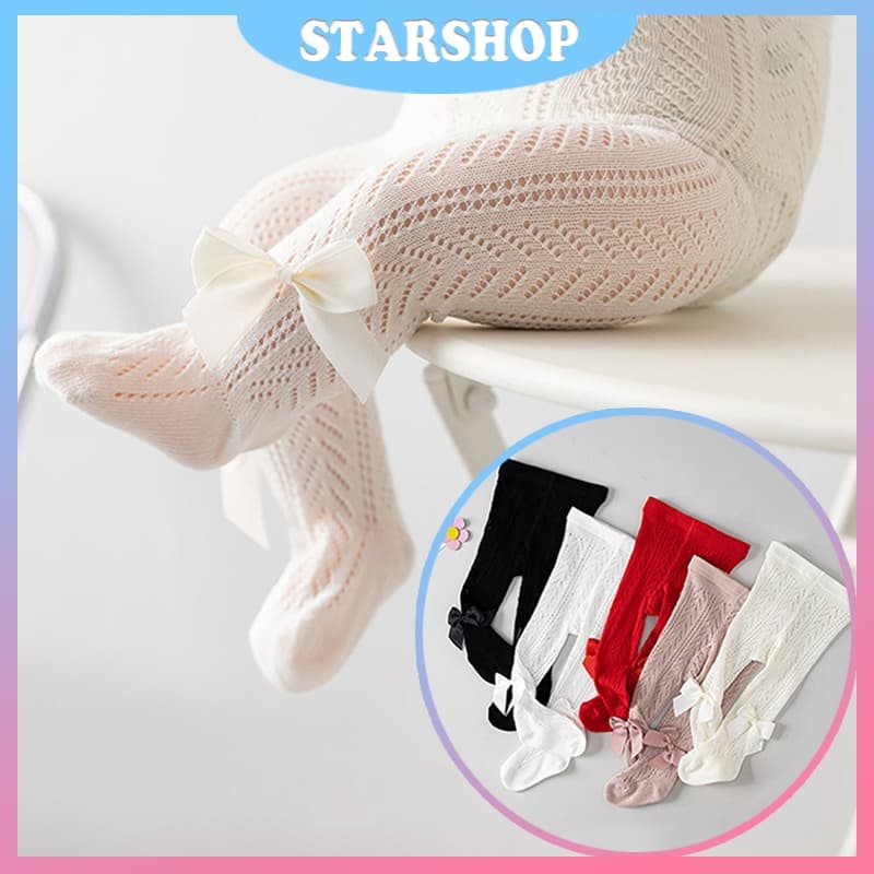 Starshop-Baby Girls Tights Cabo De Malha Sem Costura Leggings Com Meia-Calça De Algodão Bow Toddler Girl