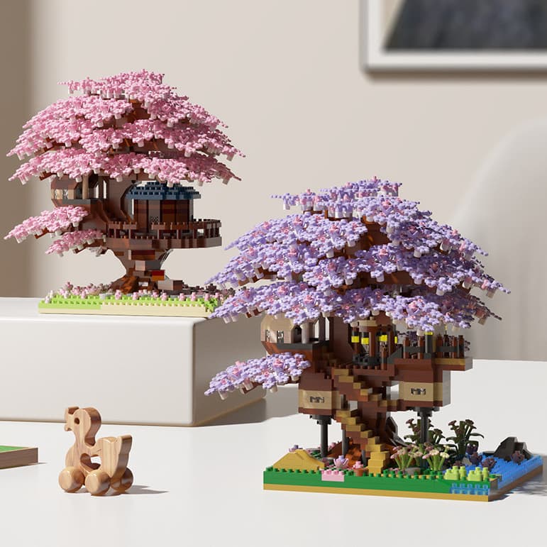 Novo Produto 2229PCS Sakura Tree House Compatível com Lego Peach Blossom House Building Blocks Montagem de blocos de construção Modelo de Partícula Educacional Toy Pink /Purple Sakura