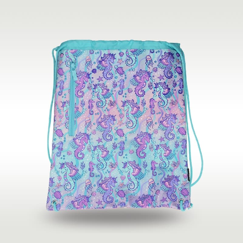 Crianças Saco De Cordão Meninas Mochila Bonito Estilo Oceano Dos Desenhos Animados Cavalo Marinho Sacola Sacos