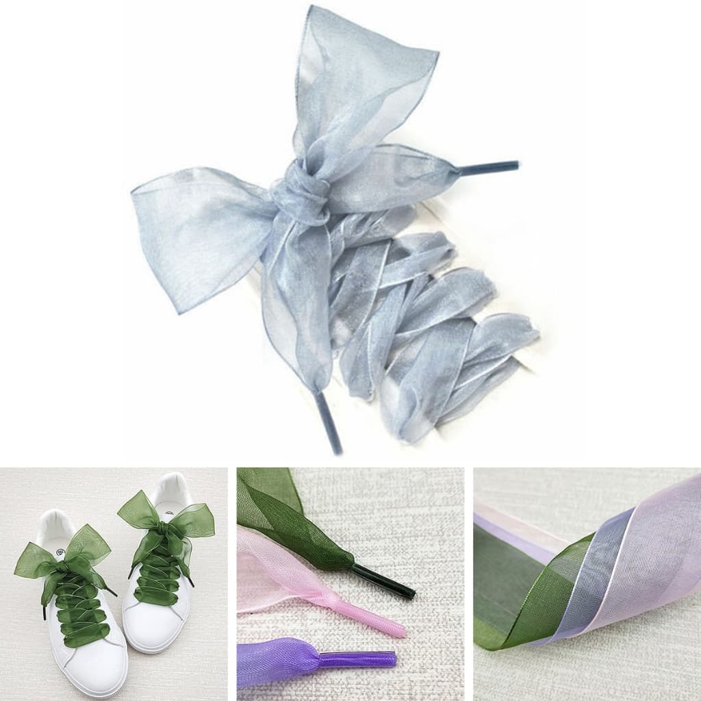 1 Par 4cm Alargado Fios De Fio De Chiffon Transparente Cordões Seda Plano Grande Laço Largo Tendência Beleza Sapatos Casuais Brancos