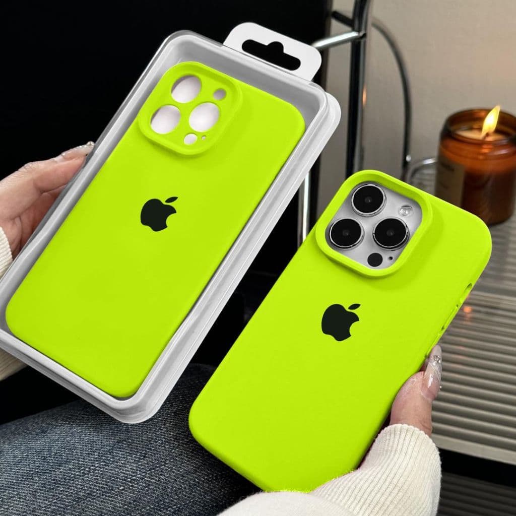 Fluorescent green Cor - Capa Oficial Silicone Líquido Para iPhone 15 PRO MAX 11 12 13 14 16 Pro Max 16 15 PLUS