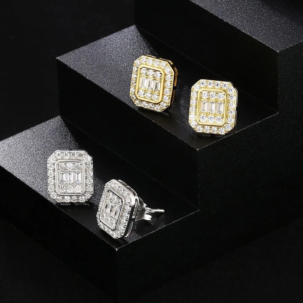 Novos Brincos De hip-hop De Diamante Completo , Retangulares De Rua Em Zircônio Masculinos