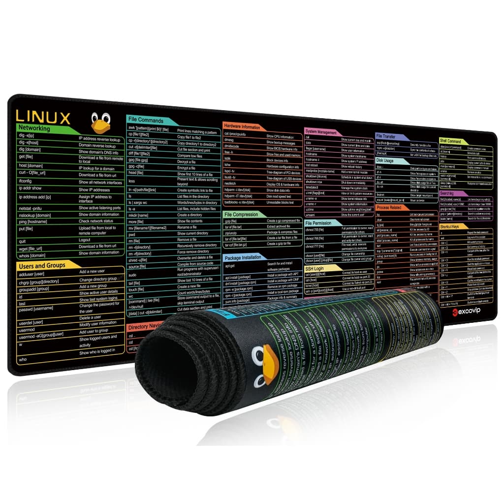 excovip mouse pad Inglês Linux Teclas De Atalho Grandes Tapetes Costurados Borda Macia Conforto Antideslizante Computador De Mesa laptop Aprendizagem Jogos De Escritório Dormitório De Negócios Presentes
