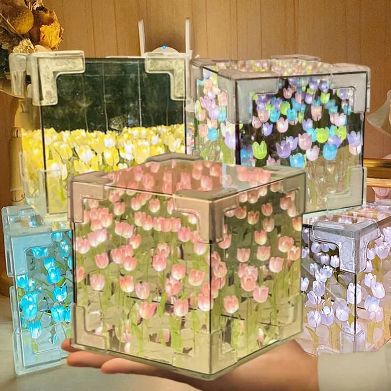 Tulipas De Espelho Simulação De Lâmpada Luz Nocturna Presente De Aniversário
