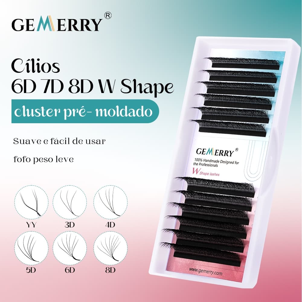 Cílios Formato Gemerry YY Raposa Estilos L cacho 0,07 Seda Falsa 3D 4D 5D 6D 7D 8D W Natural Brasileiro Cílios de Volume