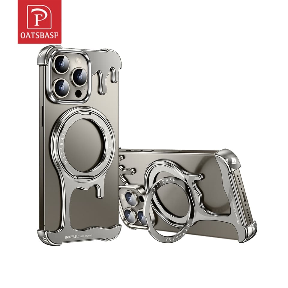 OATSBASF Capa De Telefone De Metal Para iPhone 15/15 Pro ProMax/14/13 Frame Airbag À Prova De Choque Canto Ultra