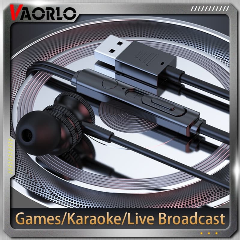 VAORLO Fones De Ouvido Intra-Auriculares Com Fio Interface USB Adequada Para Todos Os Computadores PC Notebooks Microfones Jogar Jogos De Escritório Transmissão Ao Vivo Controle De Botões