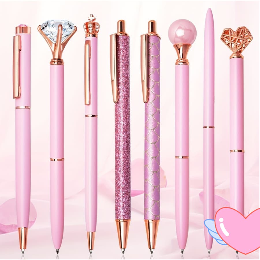 Kit 3/5/8 Caneta Esferográfica Cor-De-Rosa Conjunto De Canetas Esferográficas Metálicas Diamantada Artificial De Fantasia Retráctil Presentes Para Mulheres De Jornalismo