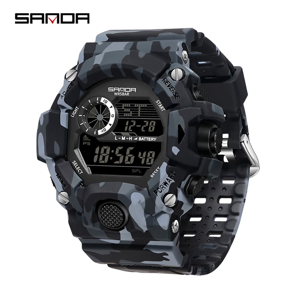 SANDA 2183 Relógio Eletrônico Moda Militar Camo À Prova D'água Ao Ar Livre Relógios De Pulso Com Pulseira De Silicone Para Homens