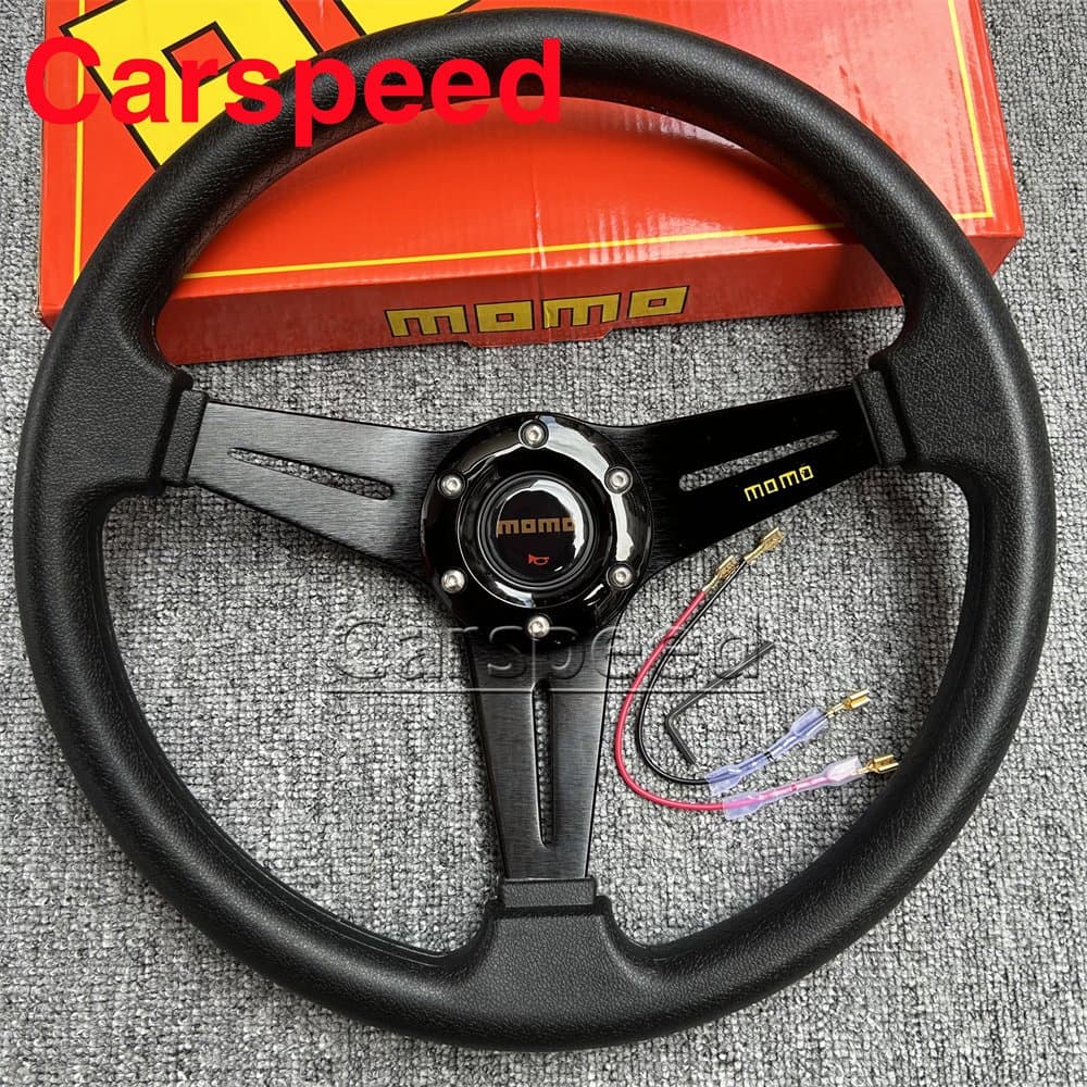 Volante MOMO De 14 Polegadas , Material PU Preto , Estrutura De Alumínio , Corrida , Drift , Pc , Jogo , Universal