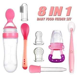 Banho e Cuidados com o Corpo / Colher dosadora bebê Kit de Silicone mamadeira colher chupeta de fruta Escova de dentes Conta gotas 8 em 1 pacote de alimentação