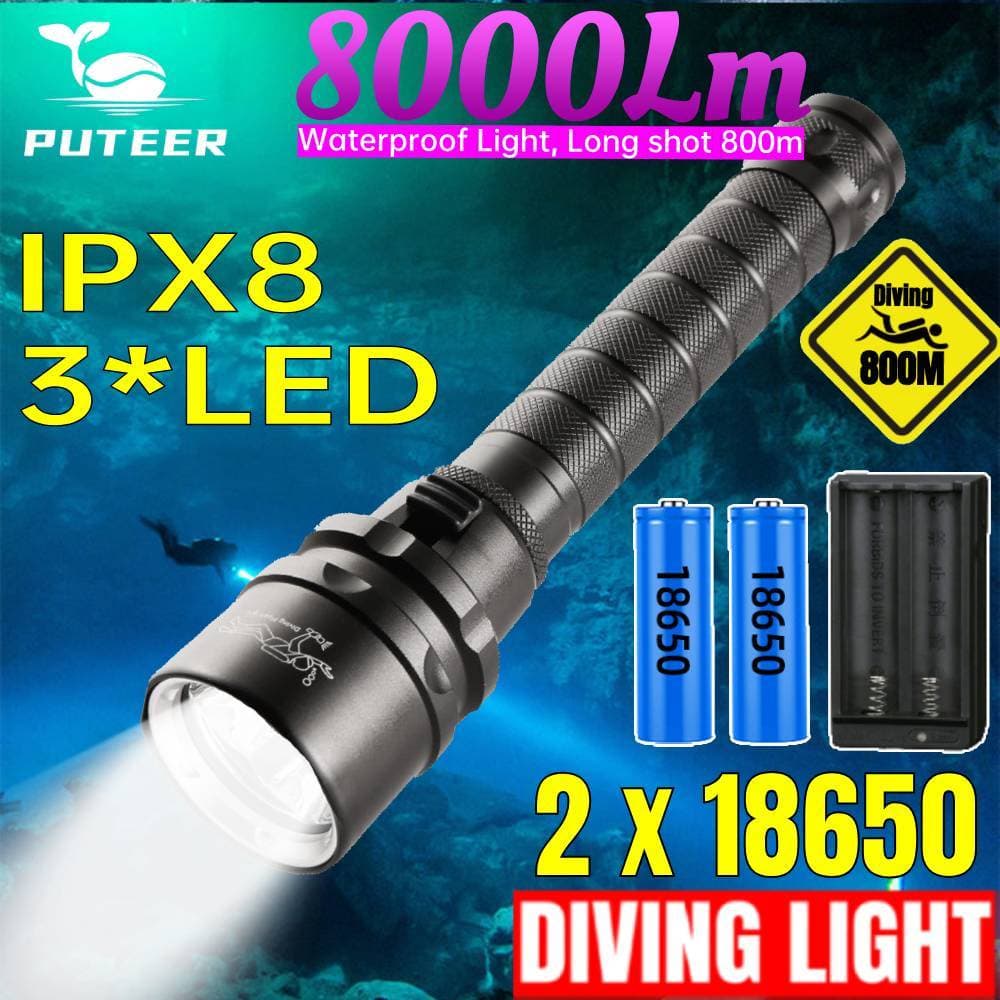 Lanterna De Mergulho Subaquático Profissional 8000 Lumens 100M