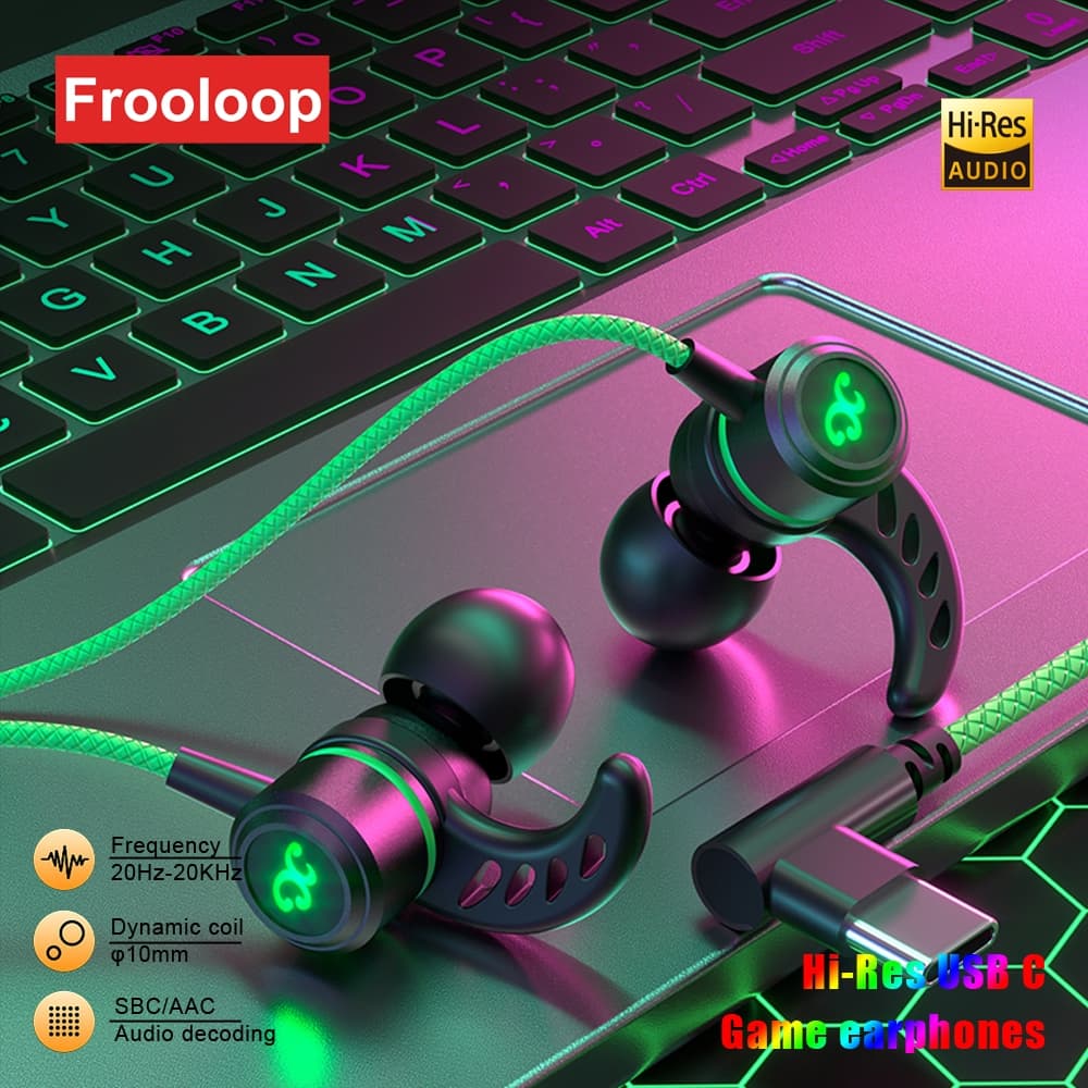 Fone De Ouvido USB C DAC Decodificador Digital Tipo No FPS Gaming Fones Estéreo Controlado Por Fio Com Microfone 90 Graus De LED Brilhante