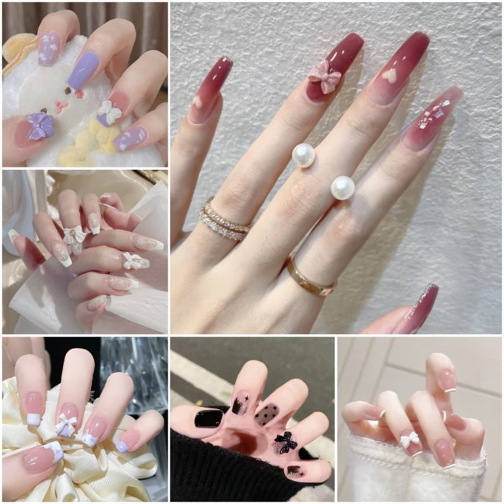 Conjunto De Unhas Postiças Com Cola Reutilizável Para 24