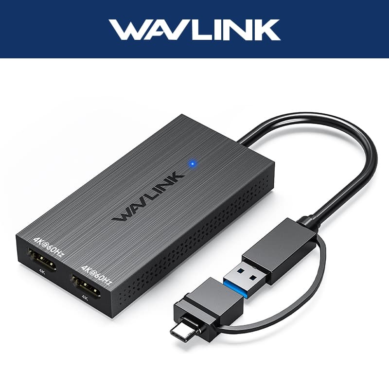WAVLINK 1 IN 2 Adaptador HDMI De Saída USB C Para Conversor Duplo Display 4K @ 60Hz Hub M1/M2/M3