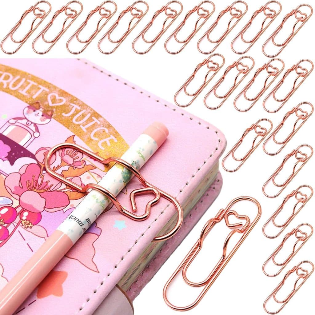 20PCS Clipes Metálicos Para Canetas Com Coração , Porta-Grampos De Papel Adorável Multifuncionais Revistas Lápis De Tamanho Grande Notebook